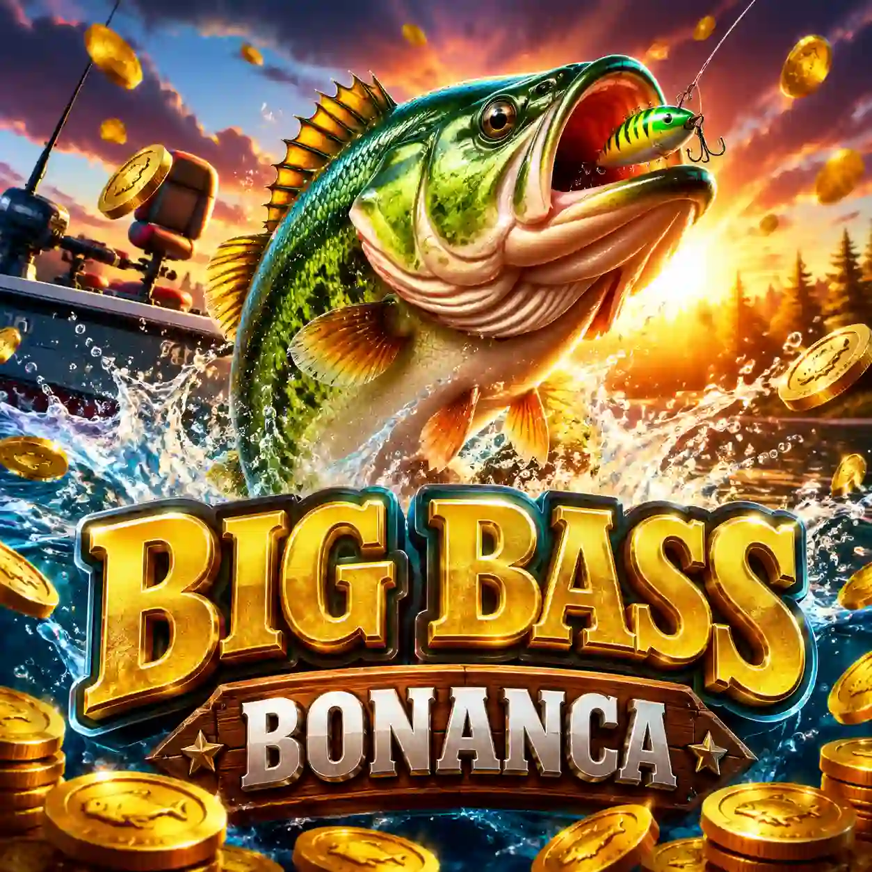 Pescador do slot Big Bass Bonanza recolhendo peixes com prêmios