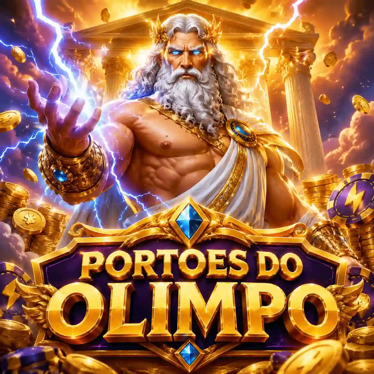 Zeus flutuando sobre colunas gregas no slot Gates of Olympus